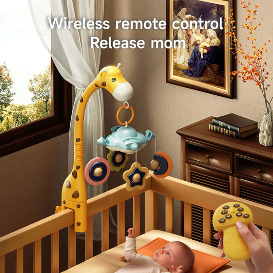 Babybett-Mobile, Krippenspielzeug mit Fernbedienung, Projektionsnachtlicht, Musik, weißes Rauschen, Kinderzimmer-Giraffenspielzeug für Neugeborene ab 0 Monaten