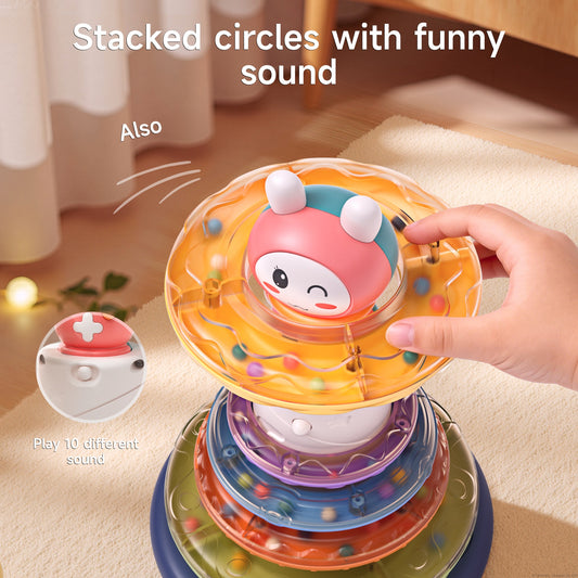 Musical stacking rings toy with lights and funny sounds, colorful transparent rings for babies and toddlers