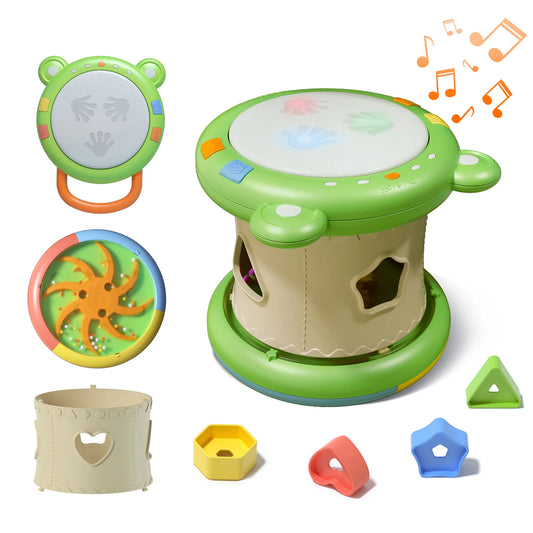 Close-up of Tumama Kids' 3-in-1 Music Toys - baby drum, shape sorter & Gear Puzzle Toy