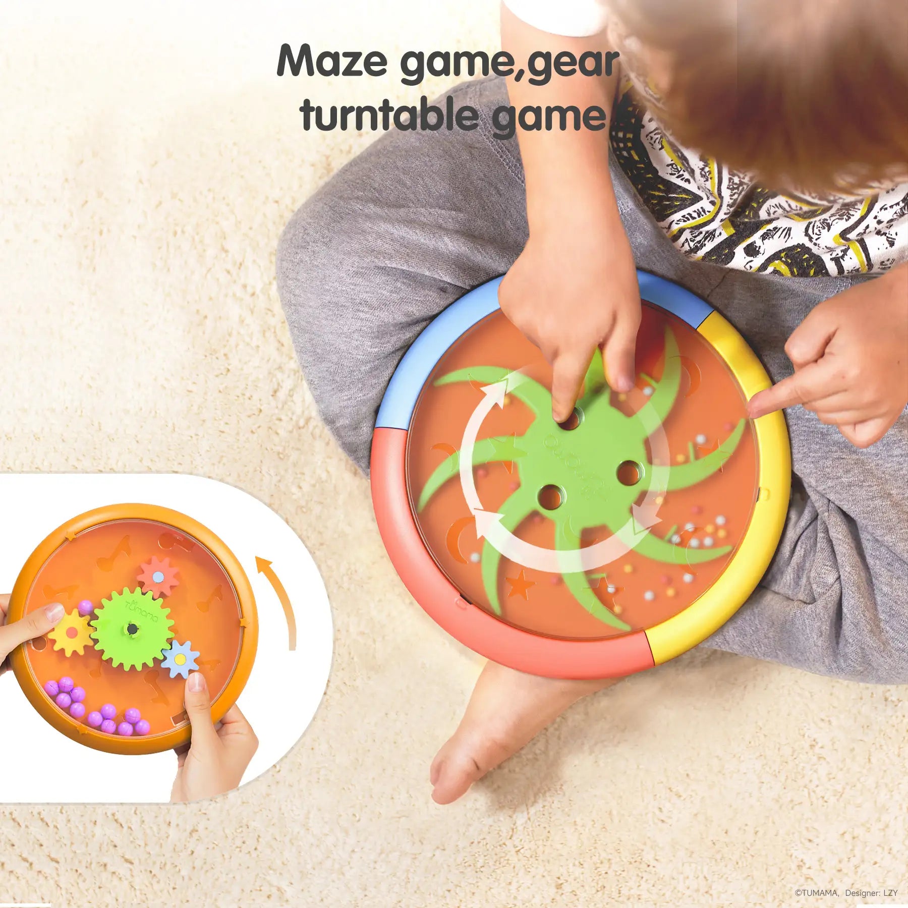 Image showing Tumama Kids 3-in-1 Music Toys - baby drum, shape sorter & Gear Puzzle Toy product details