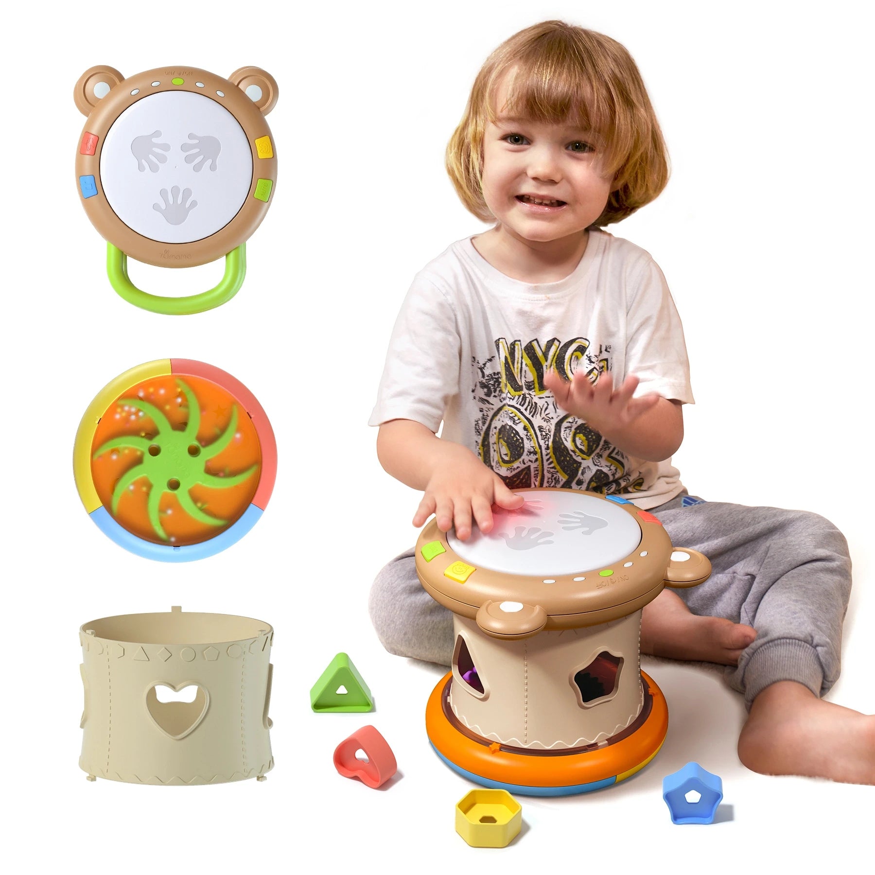 Baby-Musikspielzeug, 3-in-1-Musikinstrumente, sensorisches Spielzeug mit Licht und Geräuschen, Formsortierer, Aktivitätsmusikwürfel für Babys, Kleinkinder ab 18 Monaten