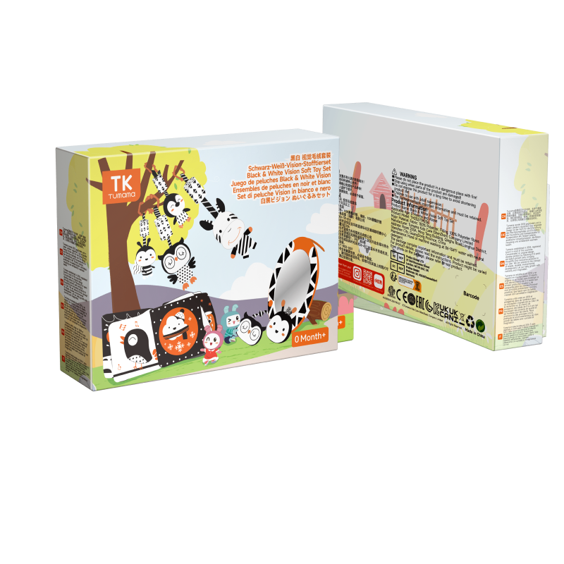 <tc>Schwarz-Weiß-Kontrast Sensorisches Babyrassel mit Waldtier-Design</tc>