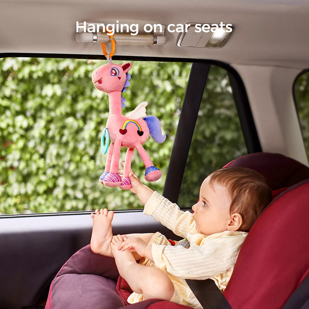<tc>Träumendes Rosa Pferd Kinderwagen-Spielzeug mit Rassel und Beißring</tc>