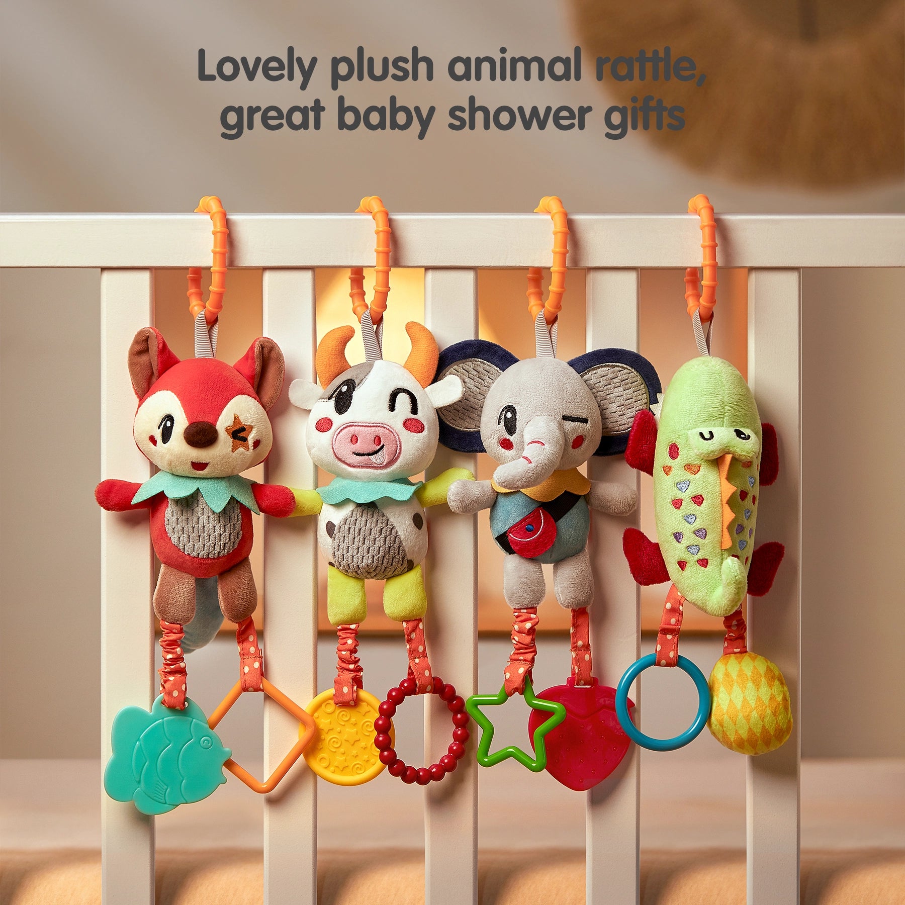 <tc>Babywagen-Hängespielzeug aus Plüsch mit Rassel und Beißring</tc>