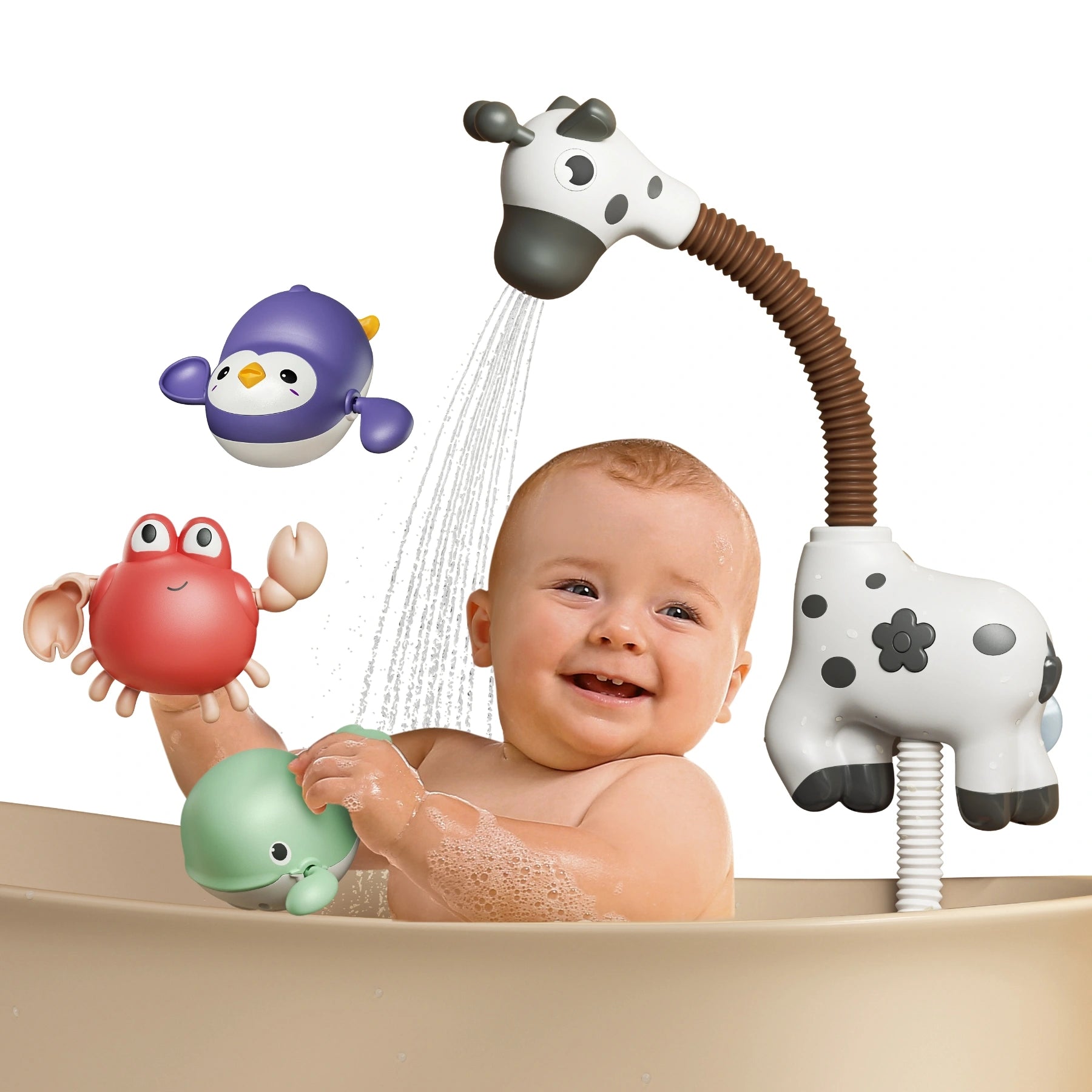 Baby-Badespielzeug-Duschkopf mit Spinnerspielzeug, Aufziehspielzeug, Zebra-Badewannenwasserpumpe für Kleinkinder ab 18 Monaten