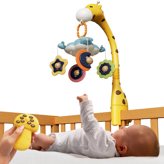 Babybett-Mobile, Krippenspielzeug mit Fernbedienung, Projektions-Nachtlichtmusik, weißes Rauschen, Kinderzimmer-Giraffenspielzeug für Neugeborene ab 0 Monaten
