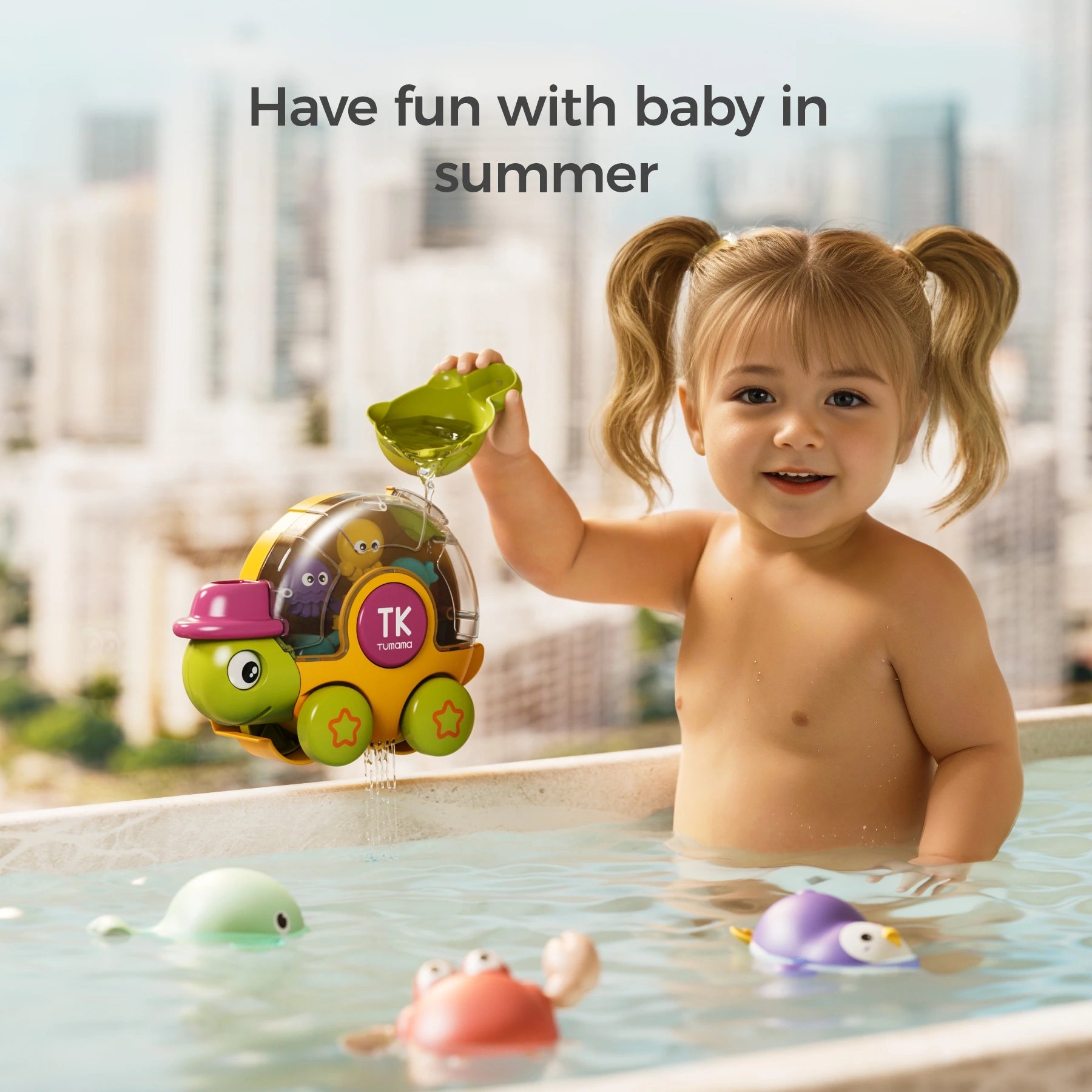 Water toy for toddlers with turtle shower in the bath