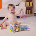 Baby Montessori Tissue Box Spielzeug mit strukturierten Schwänzen, Crinkle -Stoffgewebe und Spiegel