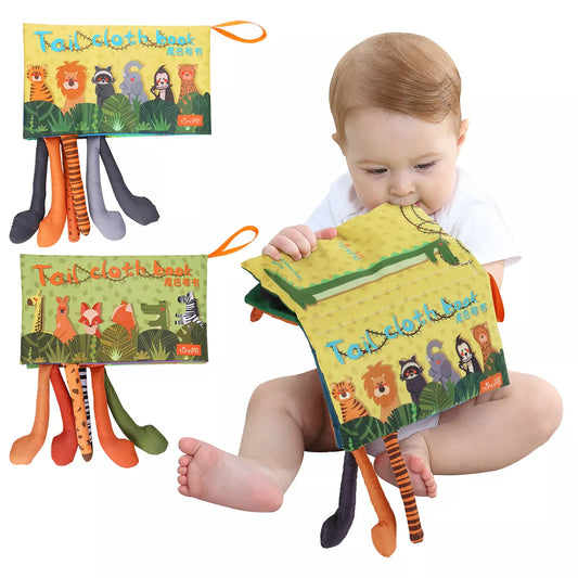 Stoffbücher, sensorisches Buchspielzeug, weiche Dschungelschwänze, Quietscher und Knistergeräusche, geschäftiges Buch-Lernspielzeug für Babys, Kleinkinder ab 3 Monaten